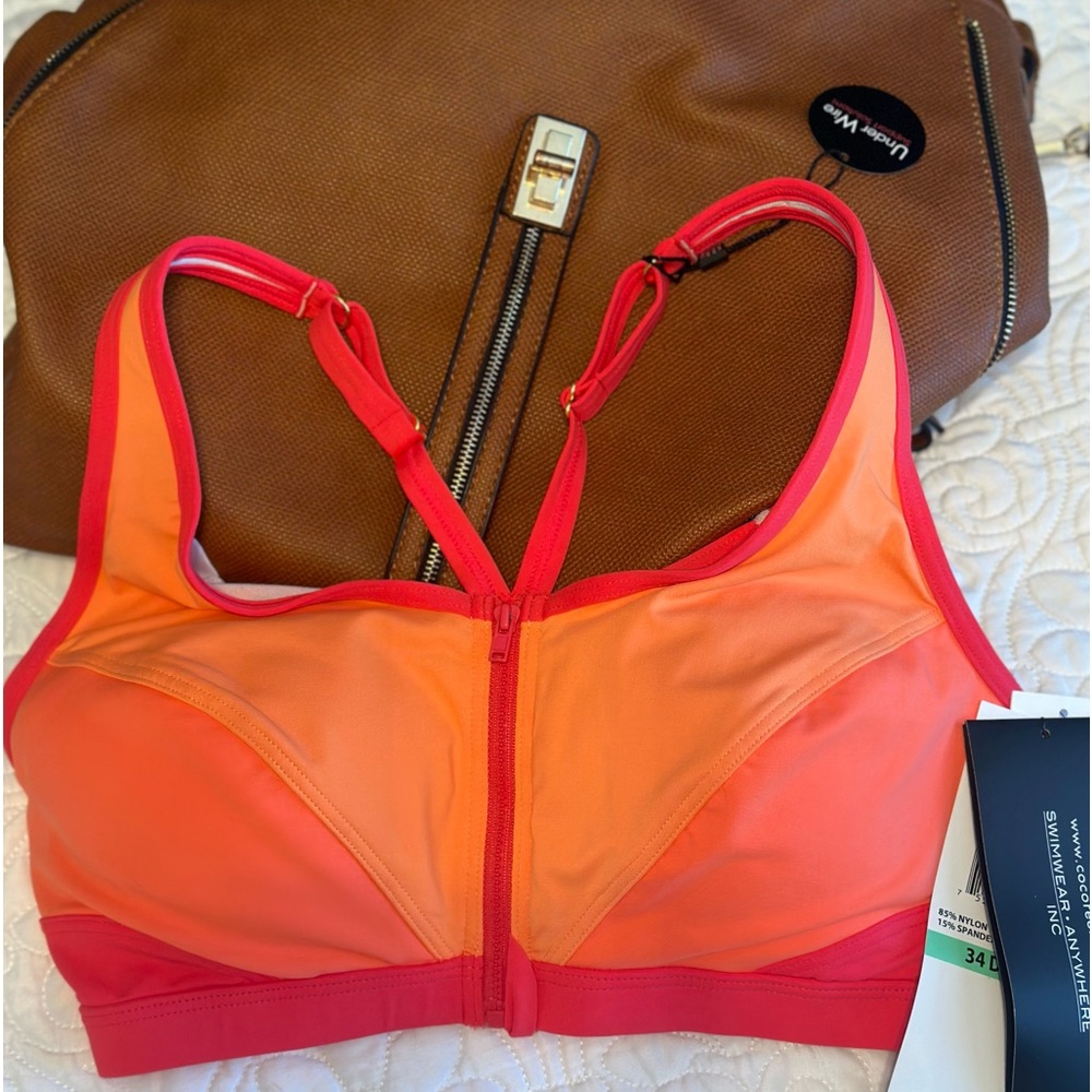 Tags on never worn coco reef coral sporty bikini top size 34d